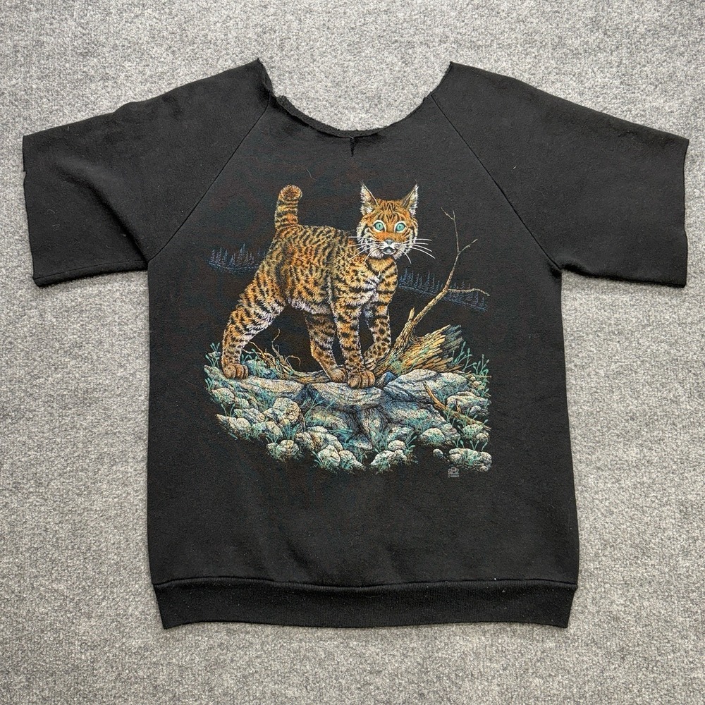 90s Vintage Bobcat Crewneck Men's Cutoff Size M/L Outdoors Animal Nature Graphic